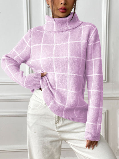 Plaid Perfection Long Sleeve Turtleneck Sweater